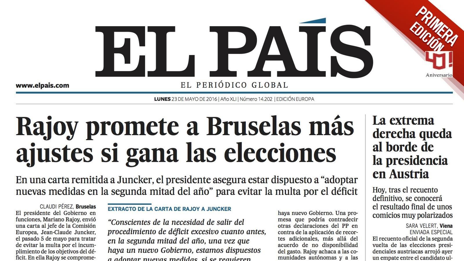 Primera edició de la portada d''El País'