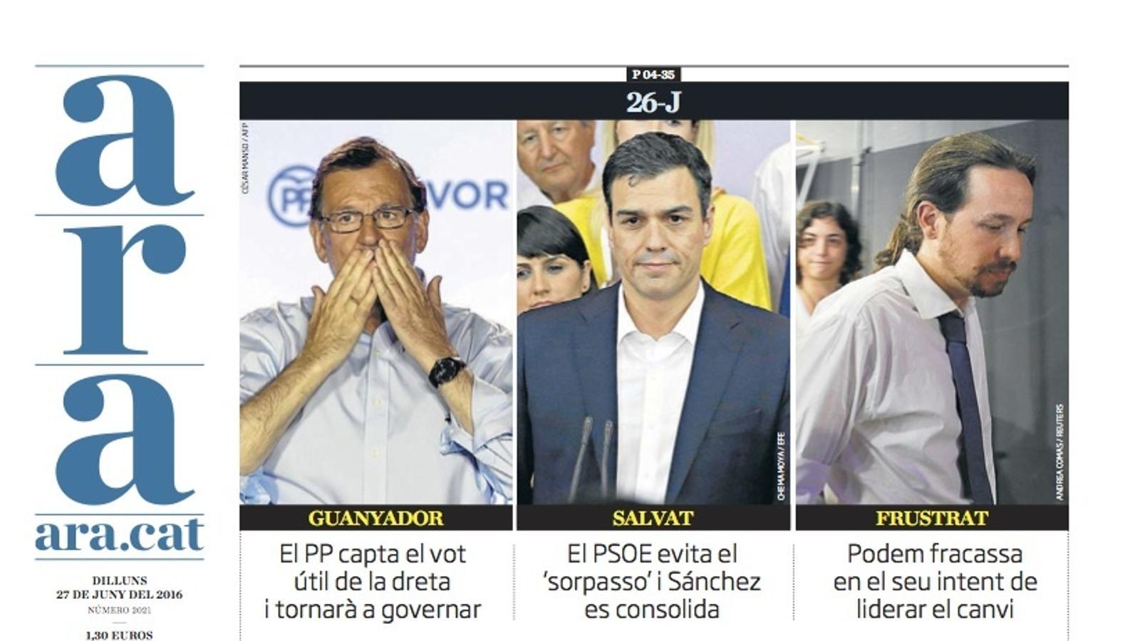 "Espanya reforça Rajoy", portada de l'ARA
