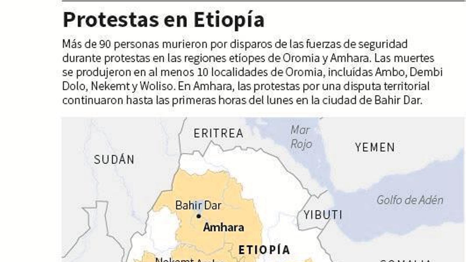 El mapa de les protestes a Etiòpia. / REUTERS