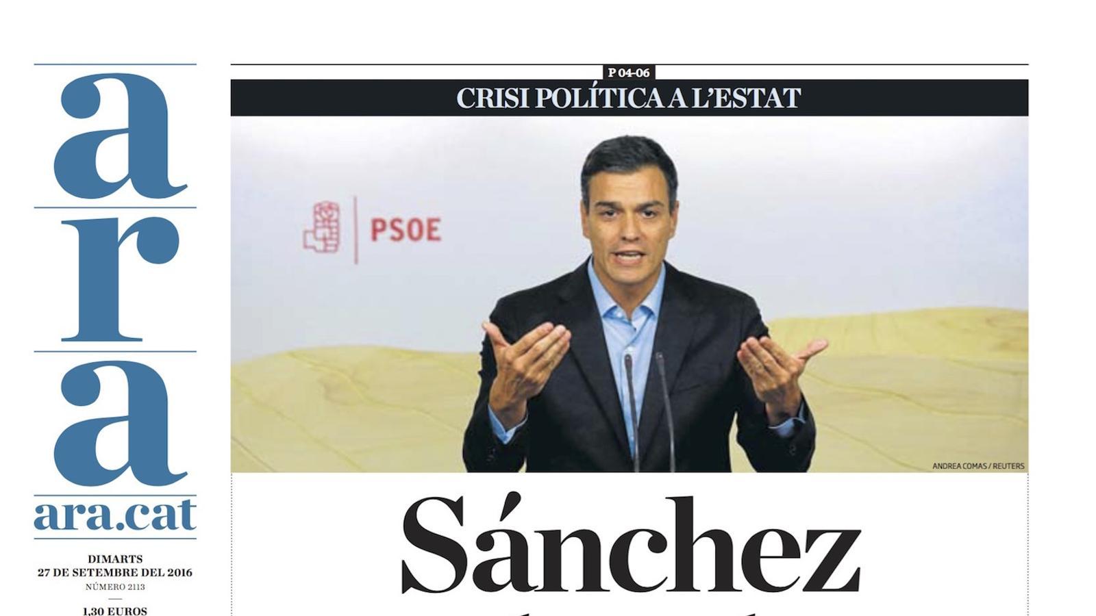"Sánchez contraataca", portada de l'ARA